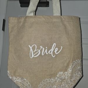 'Bride' Canvas Tote Bag With Cream Handles